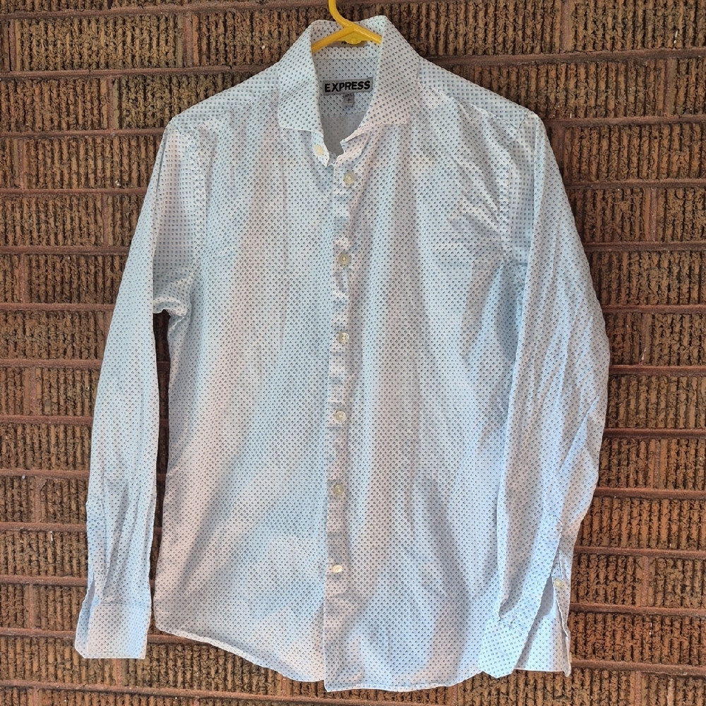 Express Men's Light Blue Patterned Button-Down Sh… - image 1
